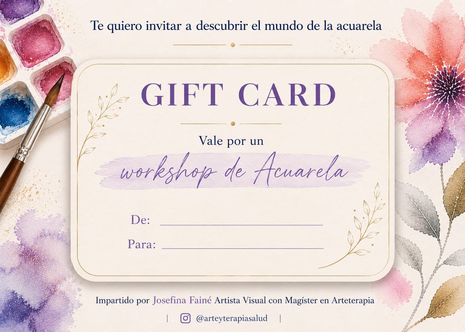 Gift Card válida por un workshop de acuarela con Josefina Fainé en Santiago